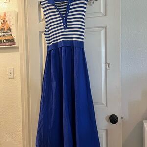 blue and white striped dress anthropologie New Anthropologie White & Blue Silk "Essential Stripes Dress" by Girls   The Mustard Dandelion